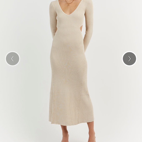 DISSH SUTHERLAND LONG SLEEVE CUT OUT MIDI - STONE - Picture 2 of 7